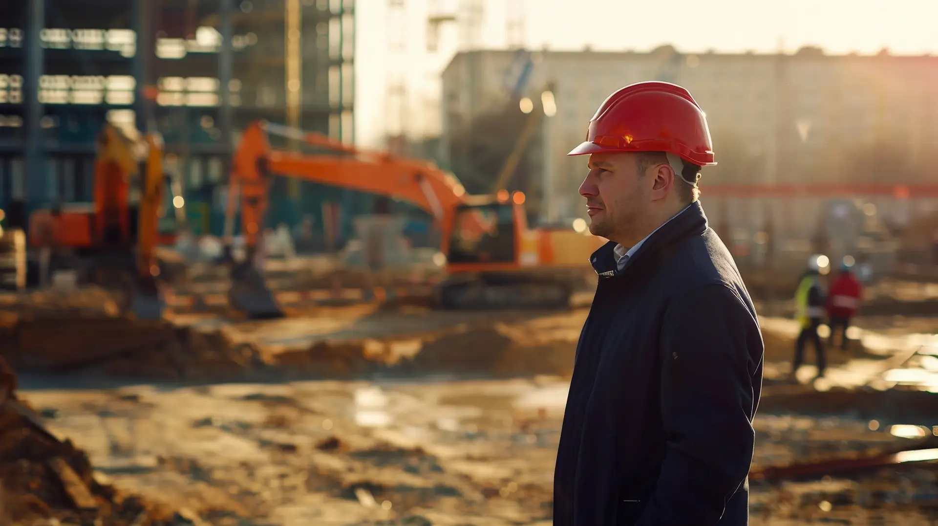 Bauleiter mit rotem Schutzhelm auf Baustelle – Ingenium Bauen GmbH realisiert hochwertige Bauprojekte in Dresden